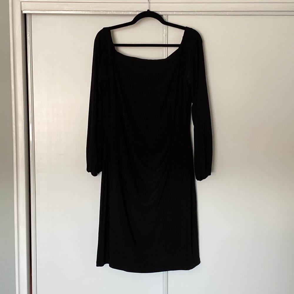 Ralph Lauren long balloon sleeved above knee dress with gathering on waist side